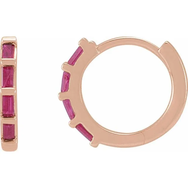 14K Rose Gold  Natural Ruby Huggie Earrings