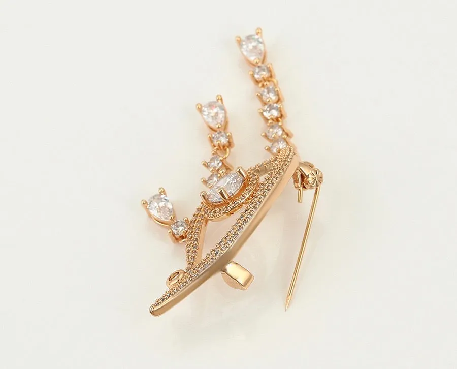 18K Gold Plated Diamond  Eye Brooch