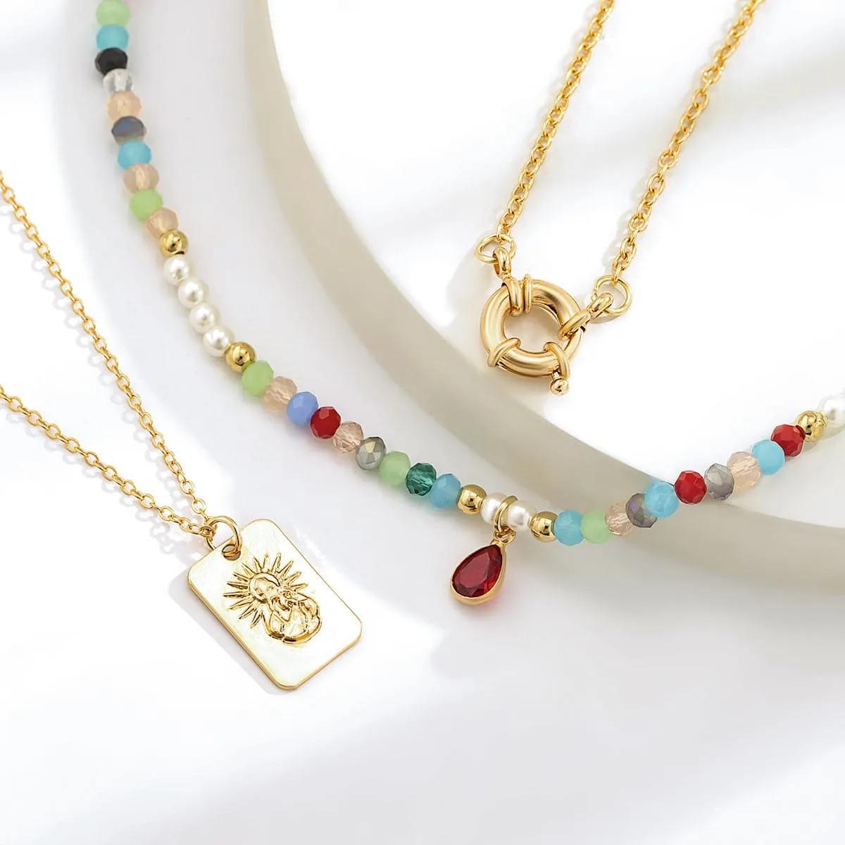 Acrylic & Crystal Pendant Necklace Set