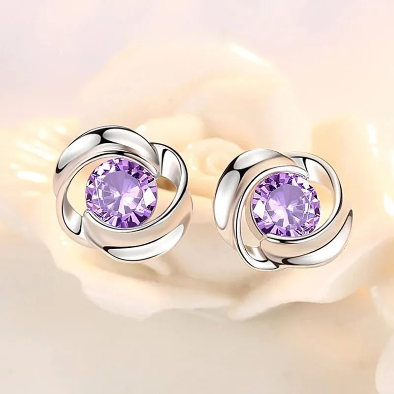 Genuine Alexandrite Stud Earrings Women Wedding Jewelry