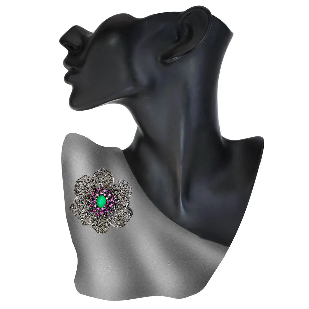 Silver Coronaria Brooch/Pendant with Agate & Garnet