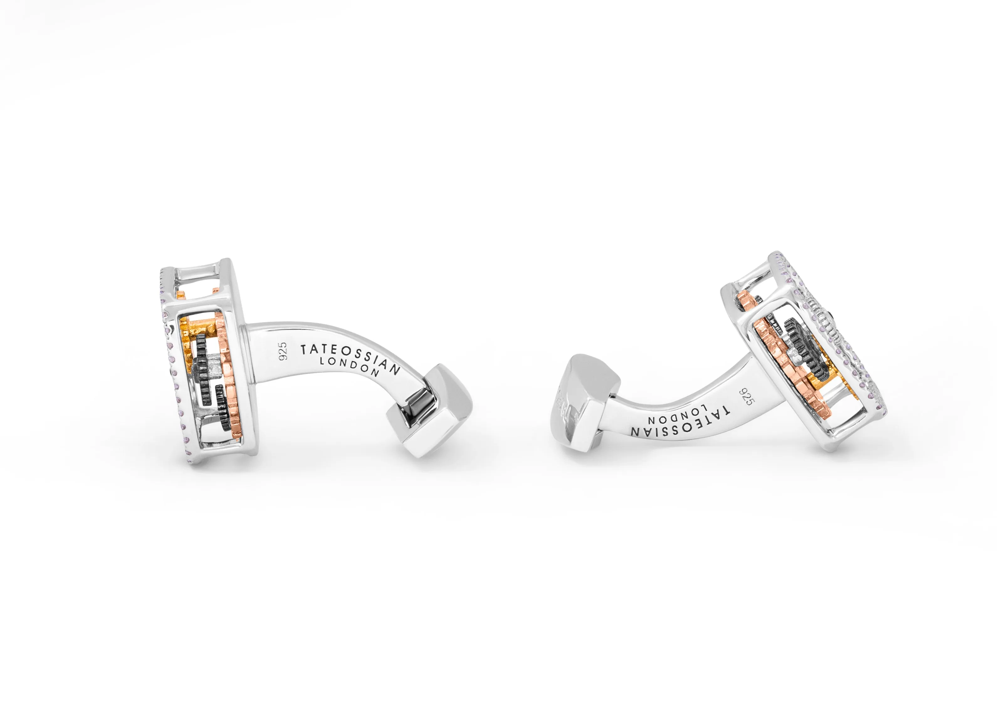 Silver Rhodium Silver Mechanical Diamond Gear Cufflink