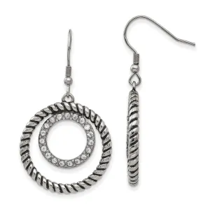 Stainless Antiqued C.Z Circle Dangle Earrings
