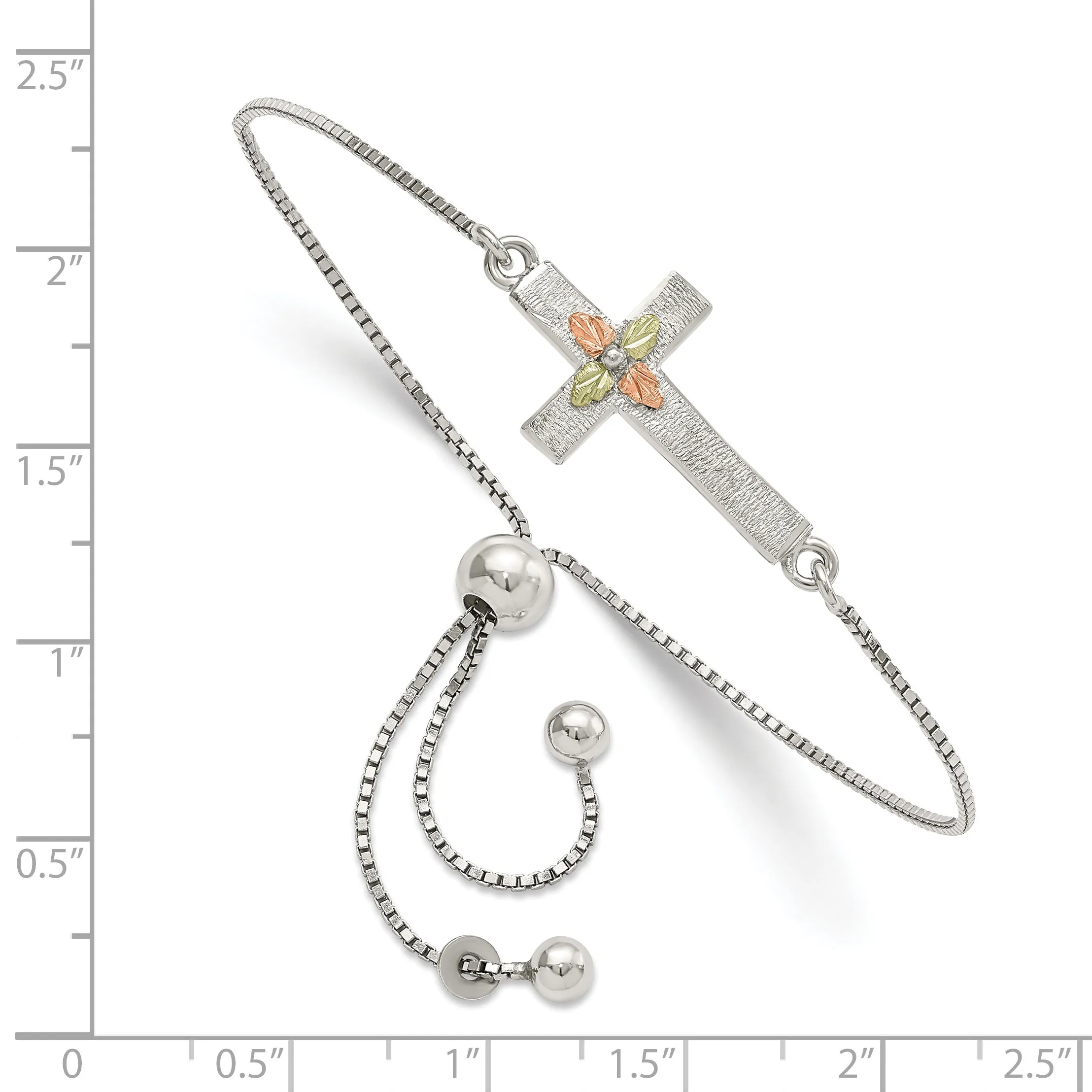 Sterling Silver w/ 12K Gold Accents Black Hills Gold Cross Adjustable Bolo Bracelet